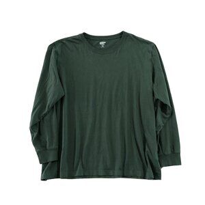 Lands' End Shirt Mens Size XXL Green Cotton Relaxed Fit Crew Neck Long Sleeve